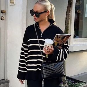 Zara Black and White Striped Sweatshirt